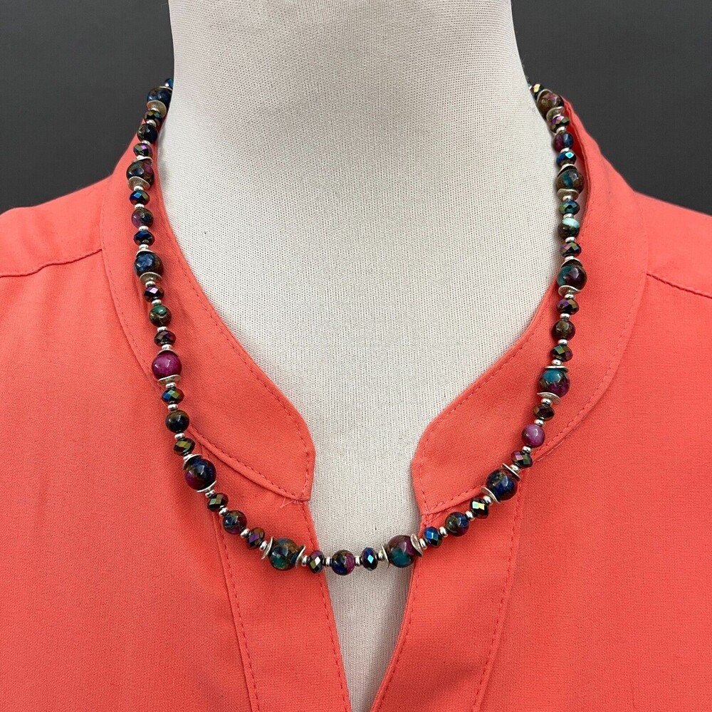 Purple Blue‎ Silver-tone Beaded Women's Fashion Necklace NWOT